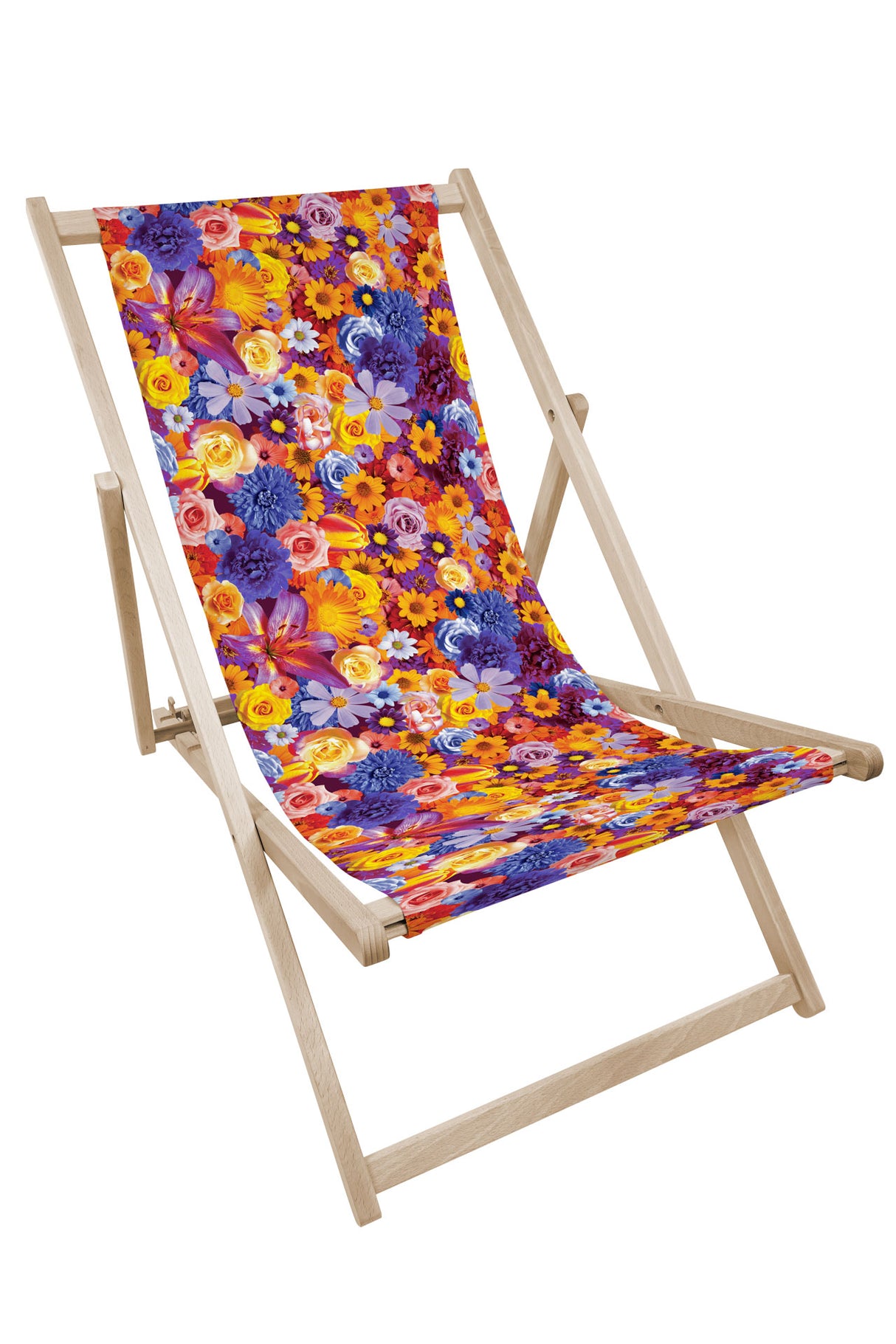 Leżak drewniany z nadrukiem KWIATY CZERWONO POMARAŃCZOWE