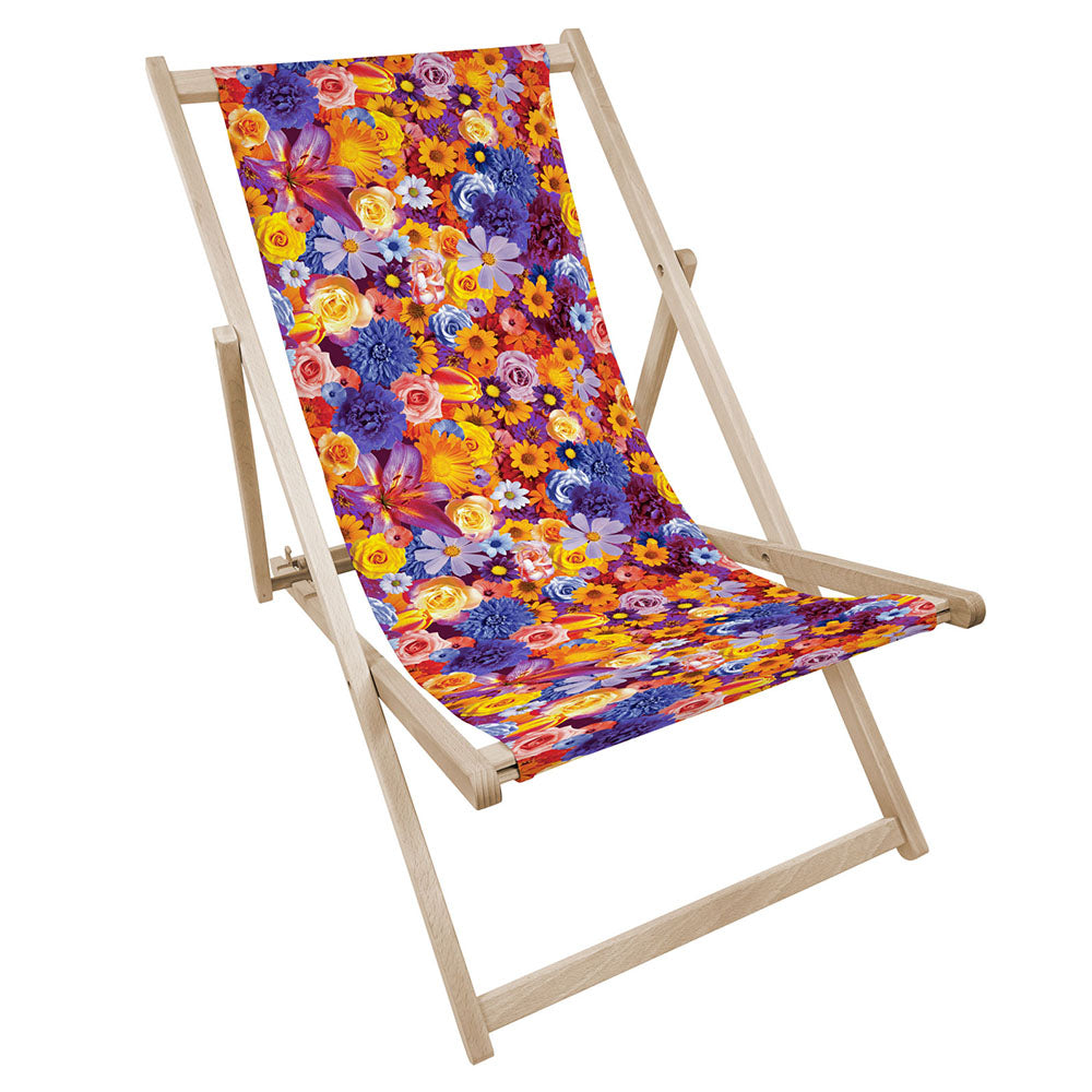 Leżak drewniany z nadrukiem KWIATY CZERWONO POMARAŃCZOWE