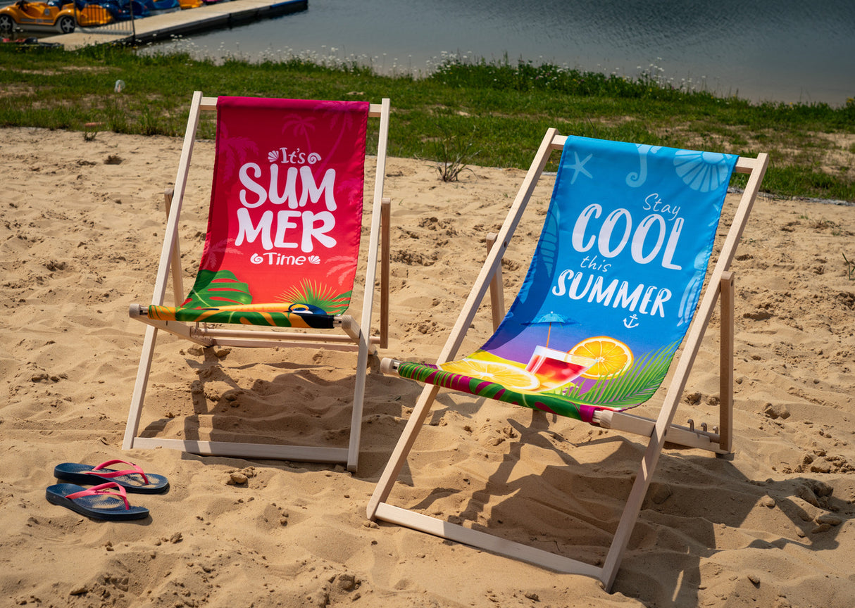 Leżak drewniany z nadrukiem GREEN LEAVES COLLAGE