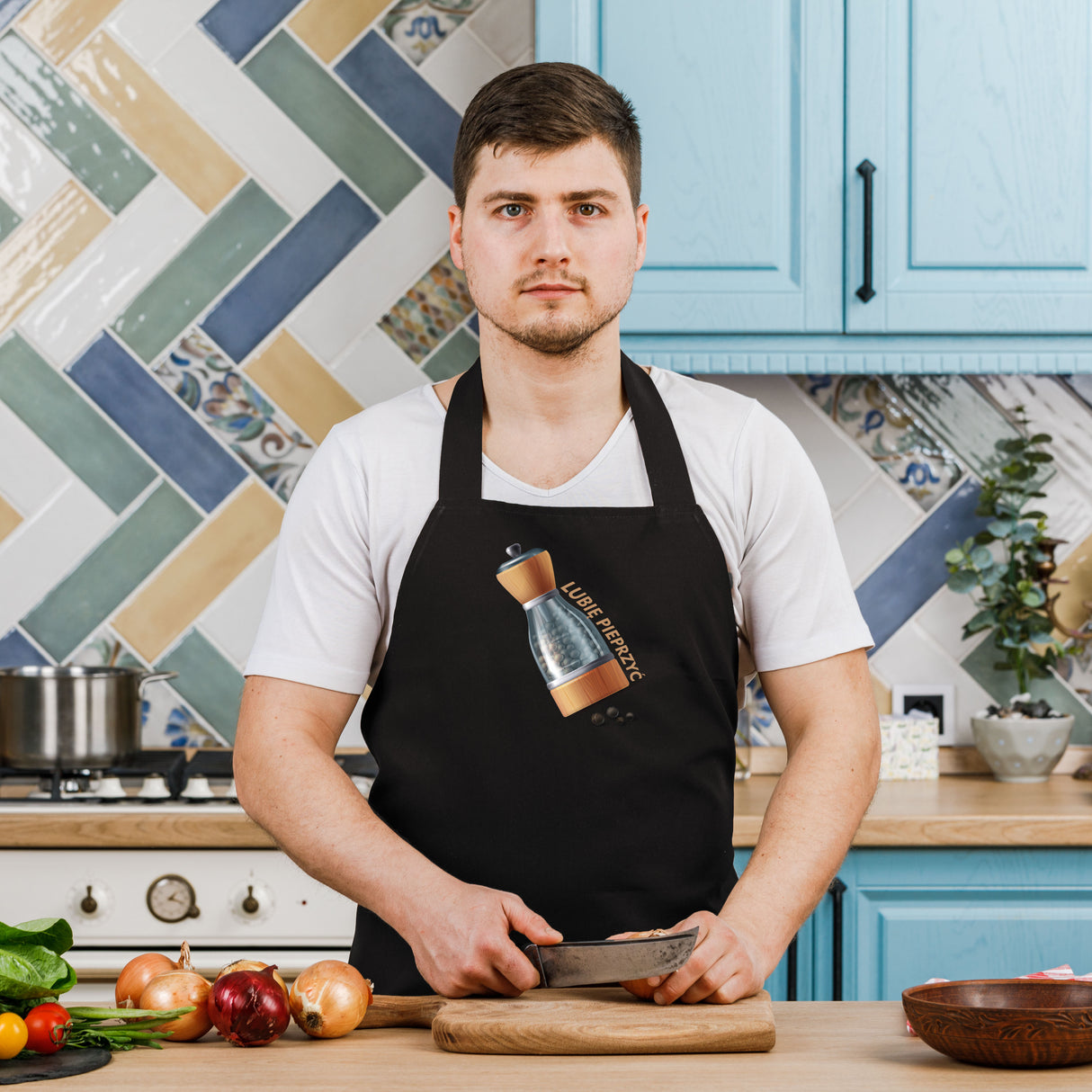 Fartuch kuchenny bawełniany LUBIĘ PIEPRZYĆ