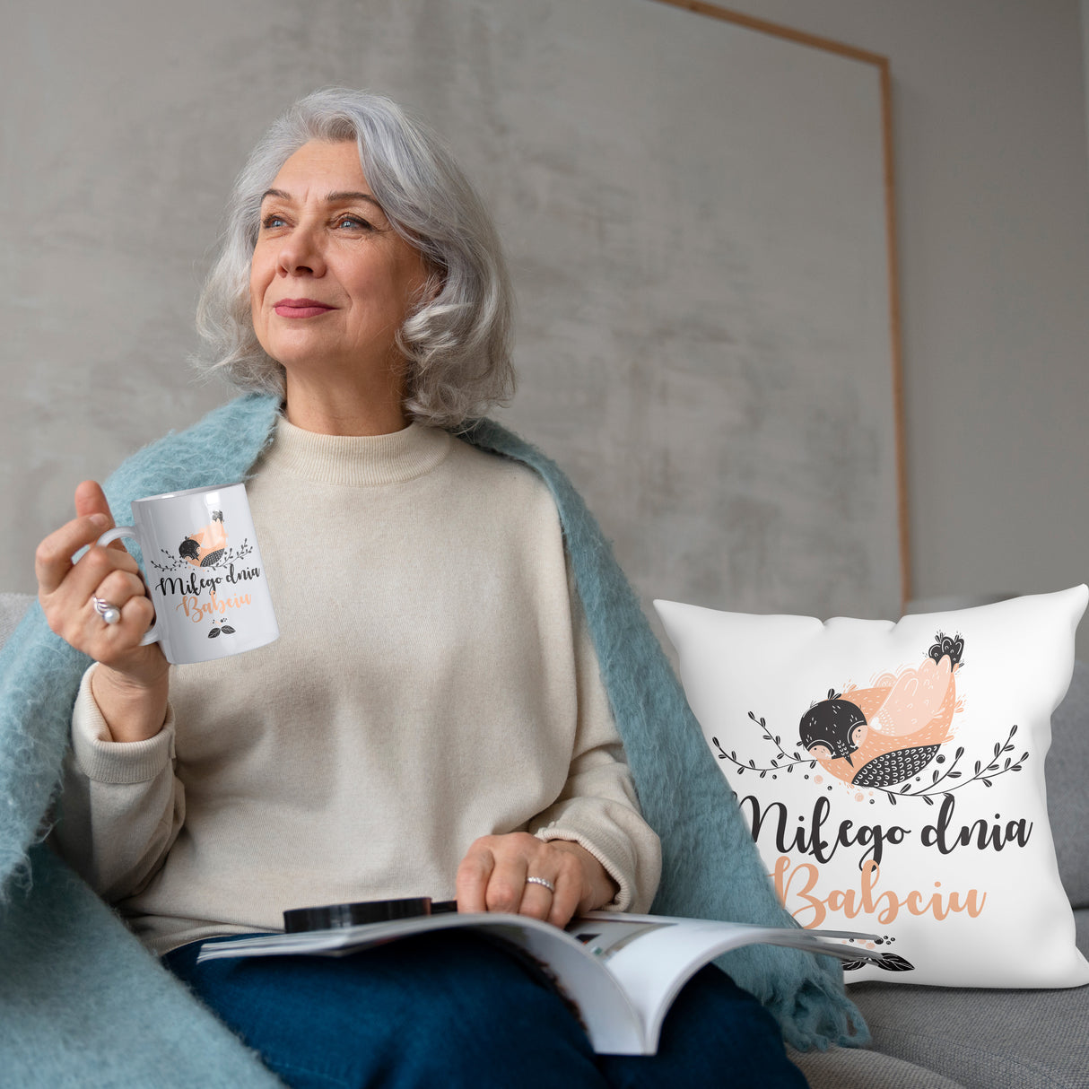 Zestaw Fartuch,Kubek,Poduszka Miłego Dnia Babciu Prezent na Dzień Babci