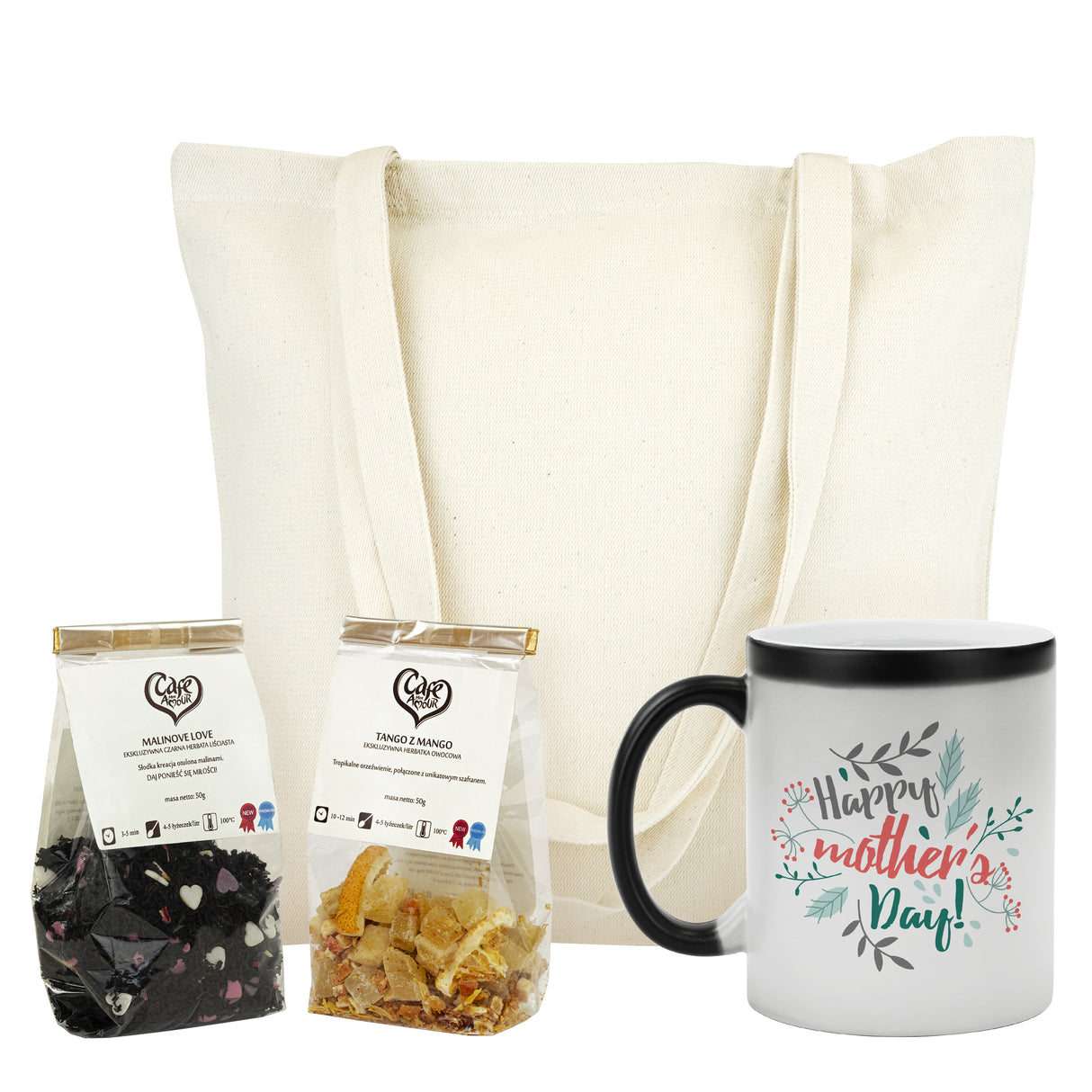 Zestaw prezentowy na Dzień Matki - kubek torba herbata