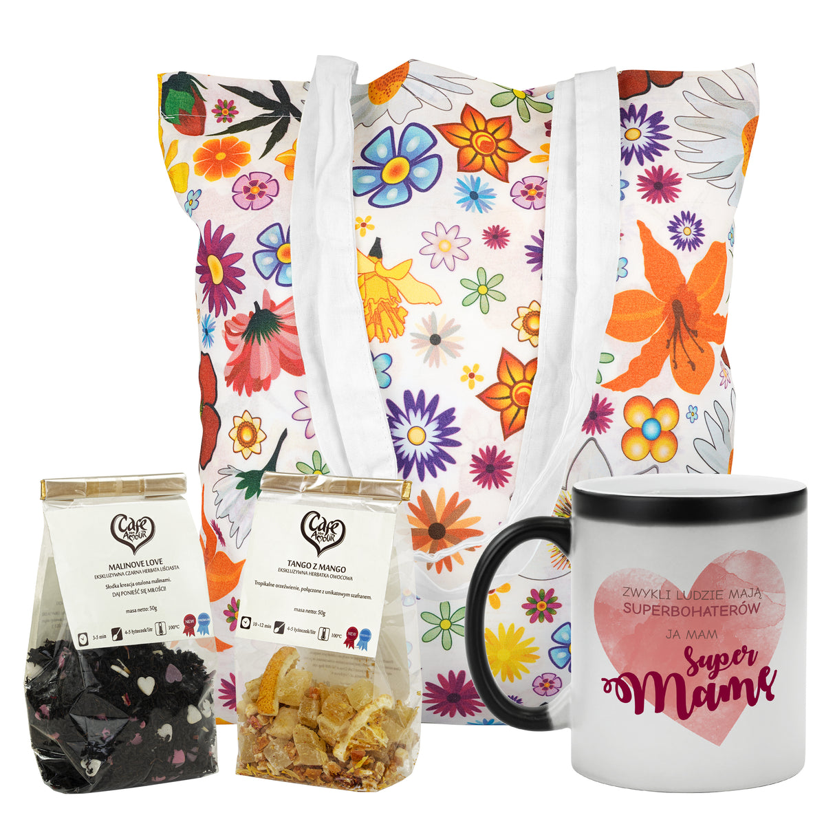Zestaw prezentowy na Dzień Matki - kubek torba herbata