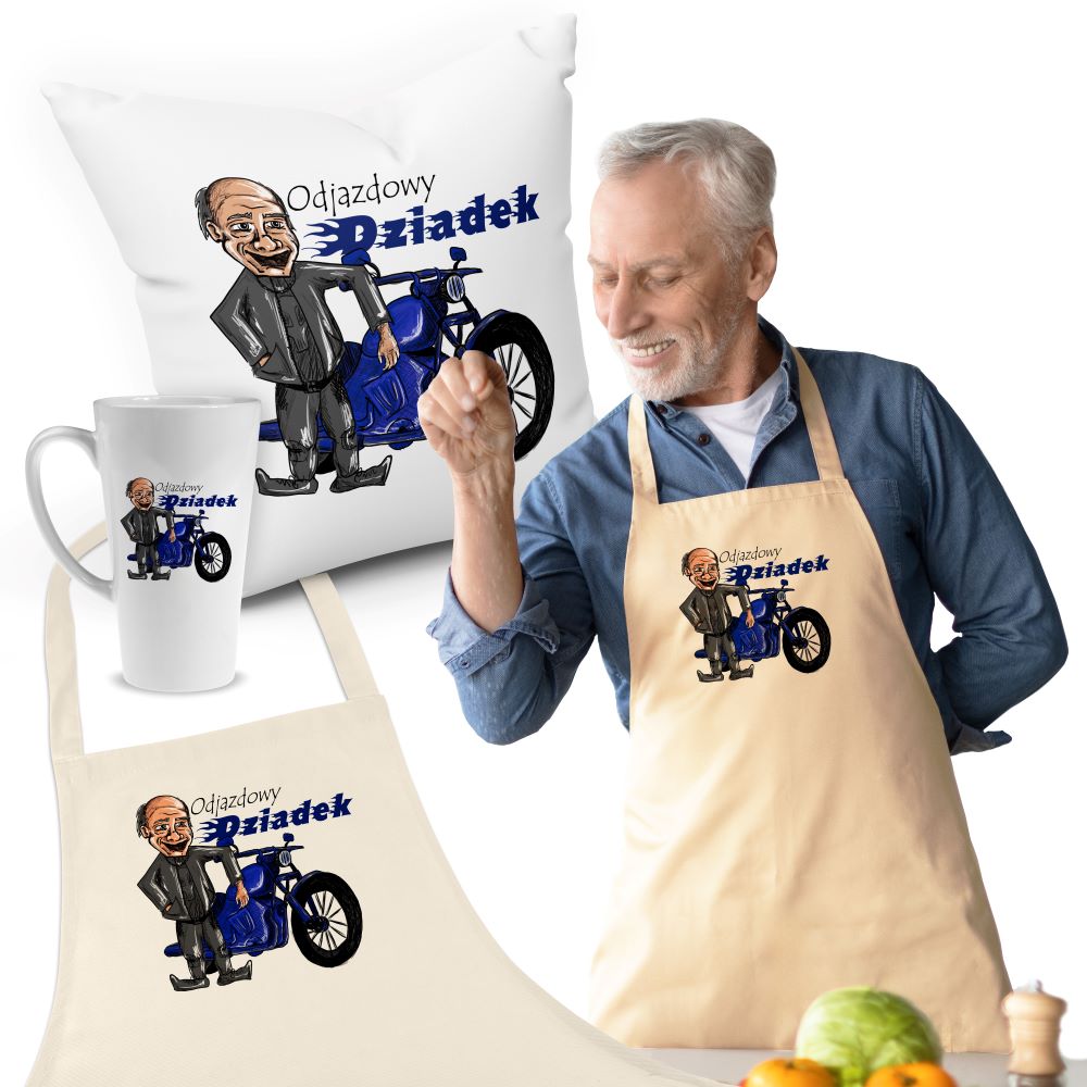 Zestaw Fartuch,Kubek,Poduszka Odjazdowy Dziadek Prezent na Dzień Dziadka