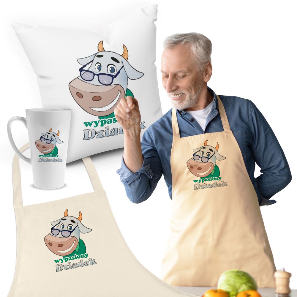 Zestaw Fartuch,Kubek,Poduszka Wypasiony Dziadek Prezent na Dzień Dziadka