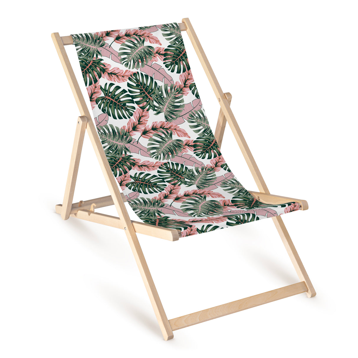 Leżak drewniany z nadrukiem RÓŻOWA MONSTERA