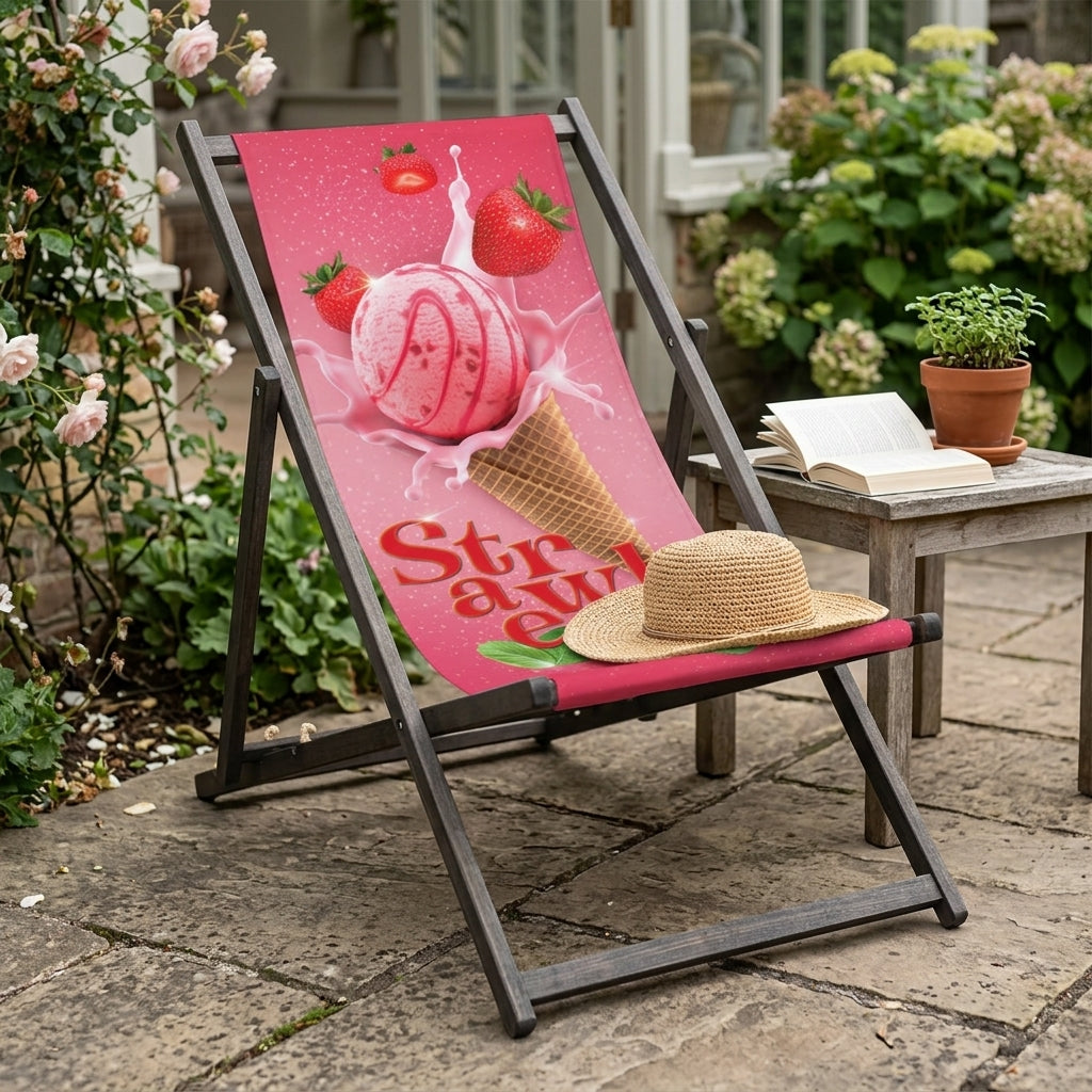 Leżak drewniany STRAWBERRY ICE CREAM - Czarny Stelaż