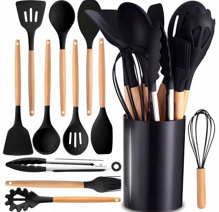 Czarny zestaw przyborów KUCHENNYCH 12 szt.