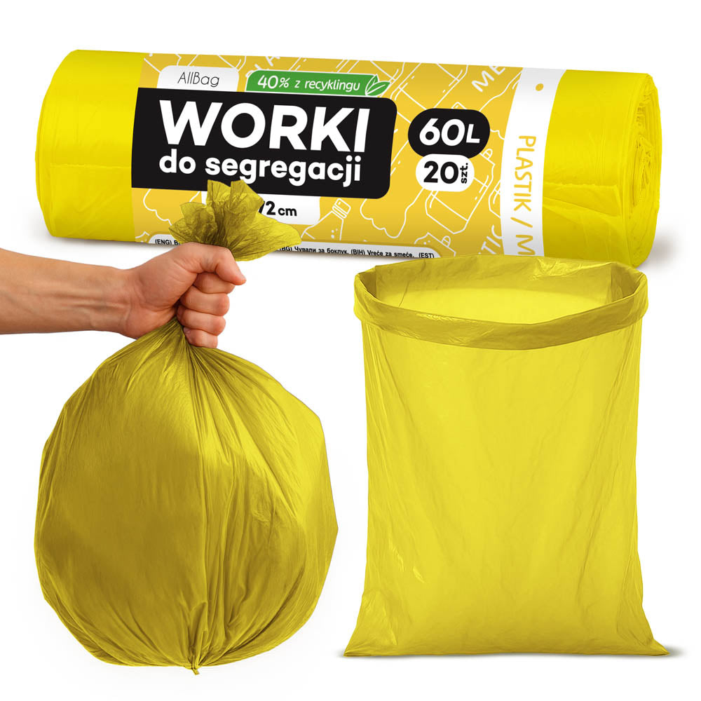Wytrzymałe żółte worki na śmieci 60 L