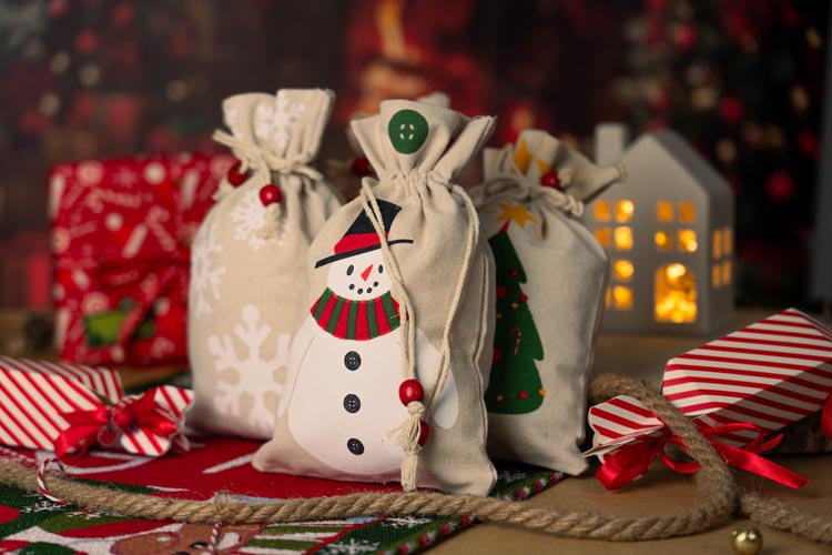 Woreczki bawełniane 140x225mm z motywem świątecznym