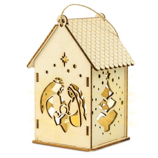 Drewniany lampion świąteczny domek led