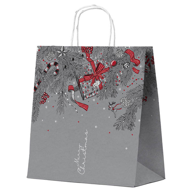 Torba papierowa świąteczna 32x16x38cm Merry Christmas Szara