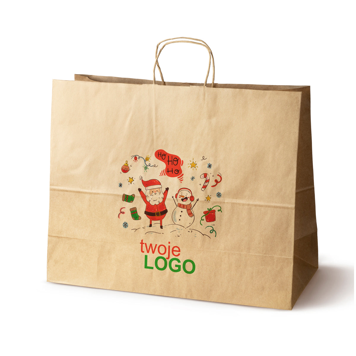 Pungă de hârtie de Crăciun Verde 50pcs. 180x80x225mm +LOGO (23 modele)
