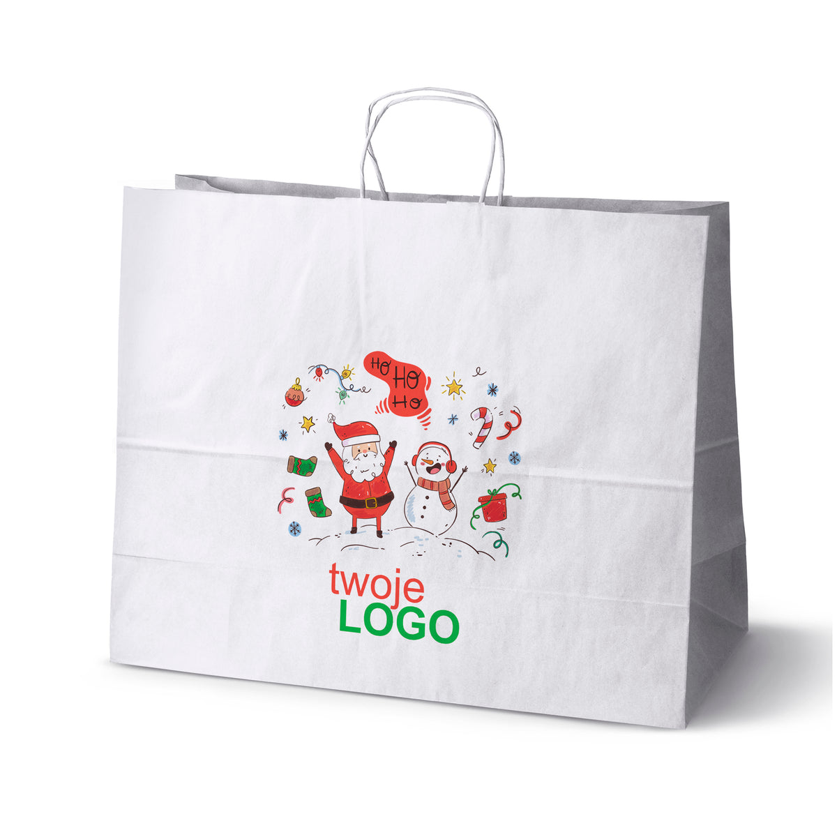 Pungă de hârtie de Crăciun Verde 50pcs. 180x80x225mm +LOGO (23 modele)