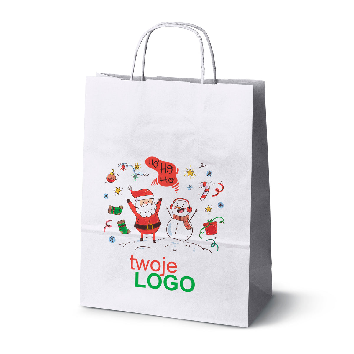 Pungă de hârtie de Crăciun Verde 50pcs. 180x80x225mm +LOGO (23 modele)