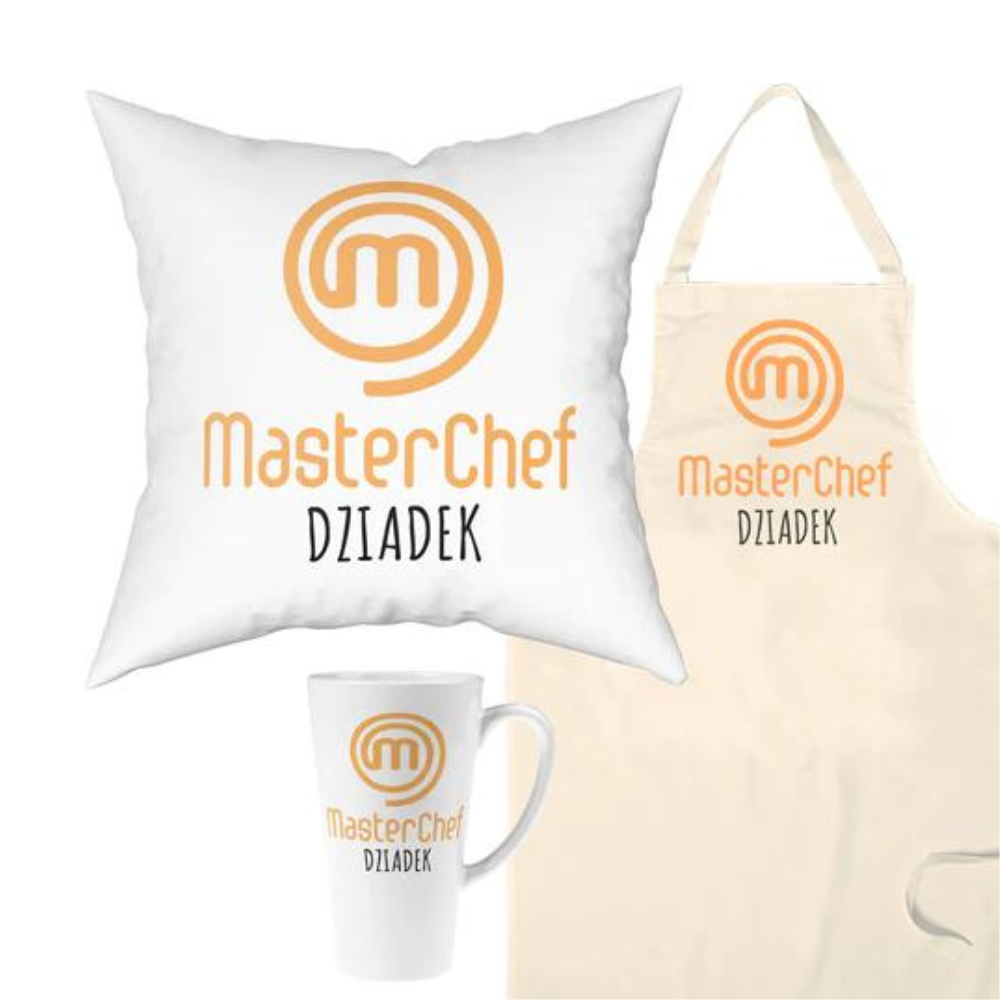Zestaw Fartuch,Kubek,Poduszka Dziadek Masterchef Prezent na Dzień Dziadka