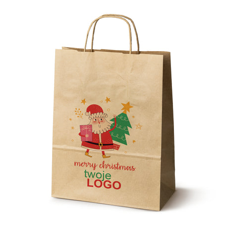 Torba papierowa świąteczne Brązowa 50szt. 240x100x320mm +LOGO (22 kolorowe wzory) RO-15