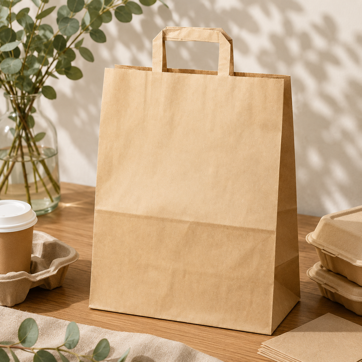 Torba Papierowa z Uchwytem Płaskim 320x160x420mm Brązowa