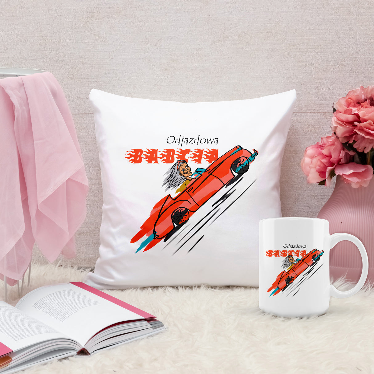 Zestaw Poduszka Kubek - Odjazdowa Babcia Prezent na Dzień Babci