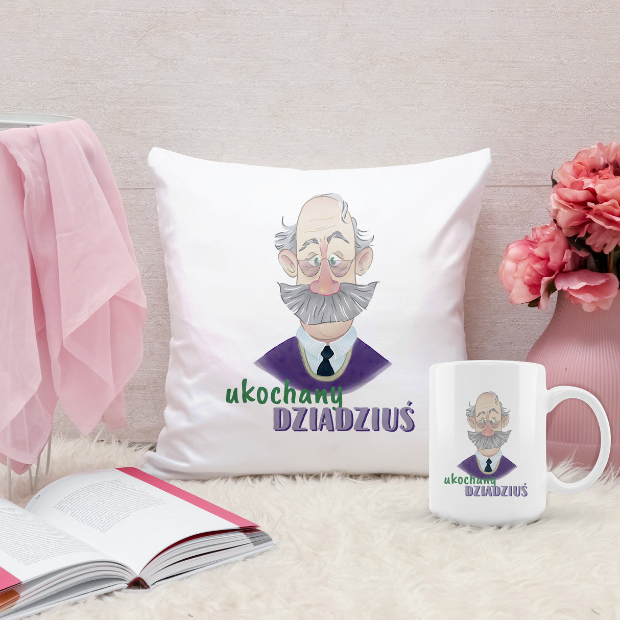 Zestaw Poduszka Kubek - Ukochany Dziadziuś Prezent na Dzień Dziadka