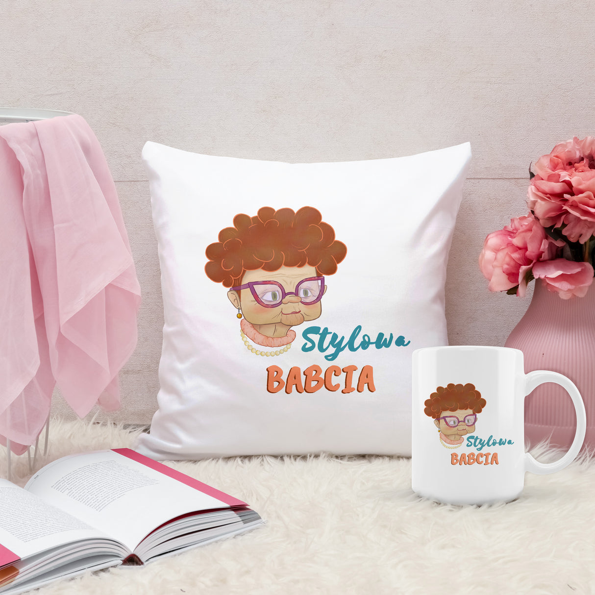 Zestaw Poduszka Kubek Stylowa babcia Prezent na Dzień Babci