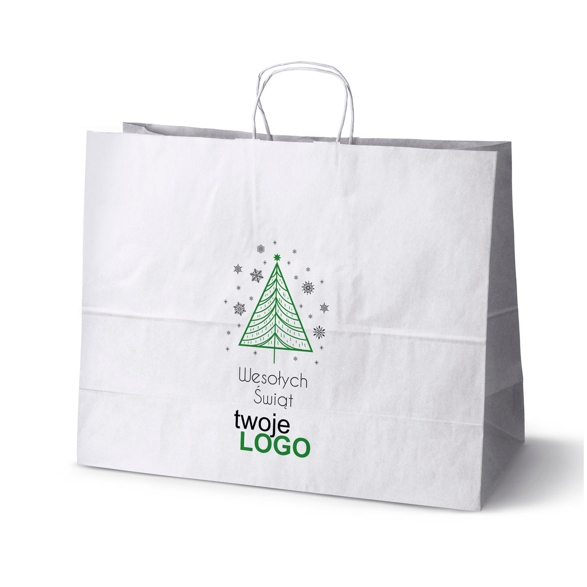 Pungă de hârtie de Crăciun Verde 50pcs. 180x80x225mm +LOGO (23 modele)