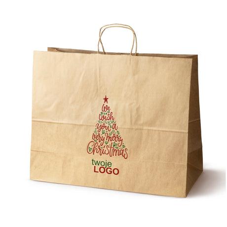 Torba papierowa świąteczne Brązowa 50szt. 500x180x390mm +LOGO (22 kolorowe wzory) RO-20
