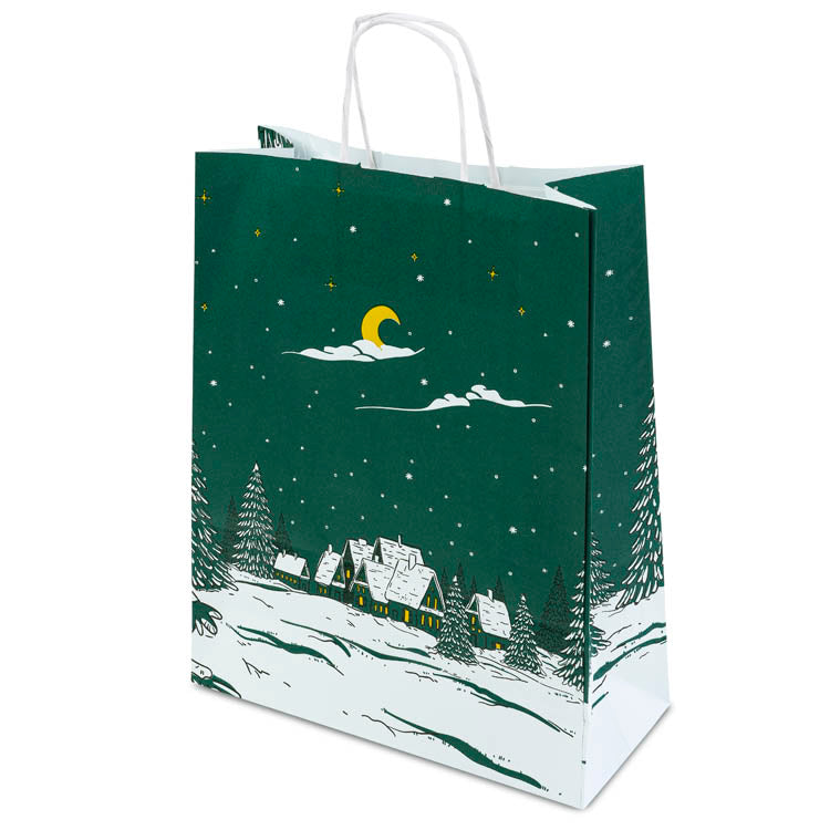 Torba papierowa świąteczna 24x10x32cm Zielona Choinka