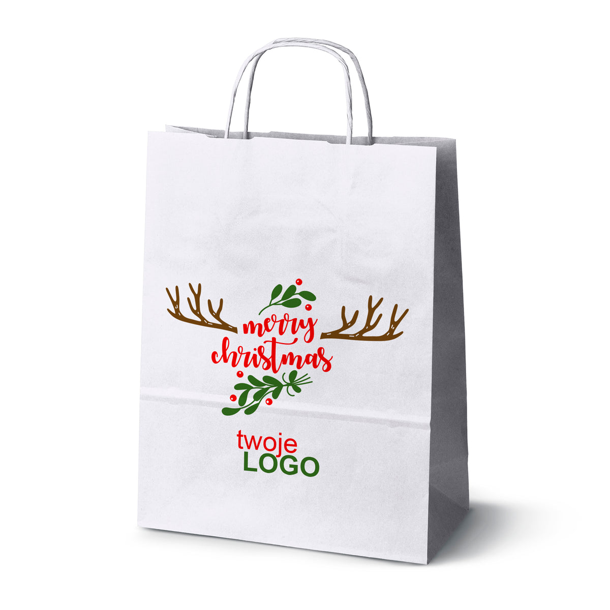 Pungă de hârtie de Crăciun Verde 50pcs. 180x80x225mm +LOGO (23 modele)