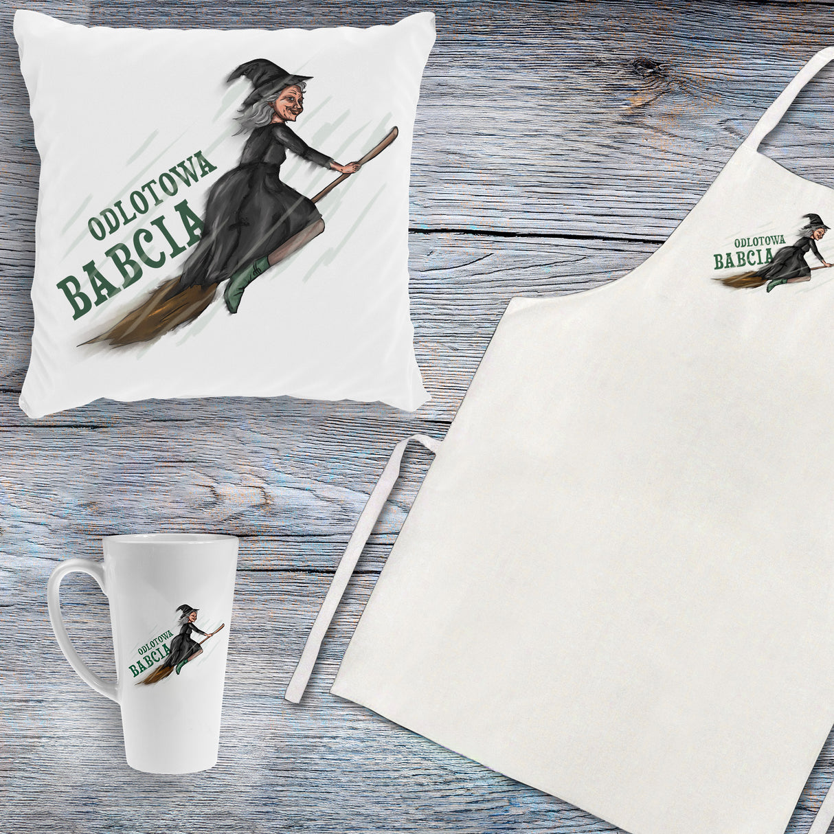 Zestaw Fartuch,Kubek,Poduszka Odlotowa Babcia Prezent na Dzień Babci