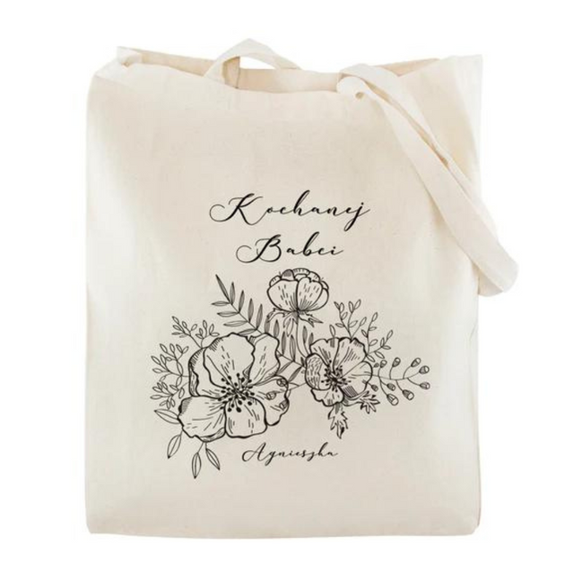Torba Bawełniana personalizowana Kochanej Babci + Imię Prezent na Dzień Babci Ecru