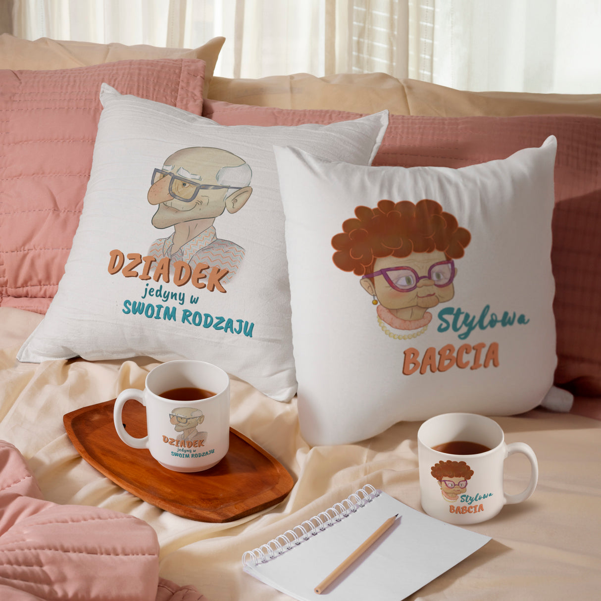 Zestaw Poduszka Kubek Dziadek Jedyny w swoim Rodzaju i Stylowa Babcia Prezent na Dzień Babci i Dziadka