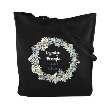 Torba Bawełniana personalizowana Dziadziu jesteś Najleszy Prezent na Dzień Dziadka Czarna