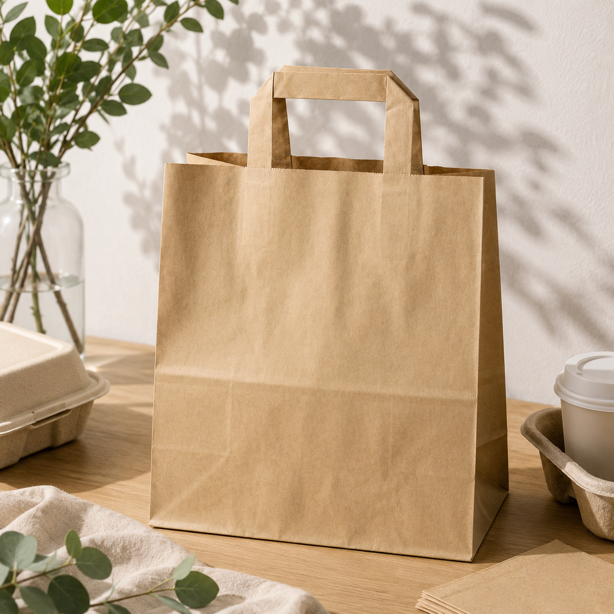 Torba Papierowa z Uchwytem Płaskim 220x110x245mm Brązowa
