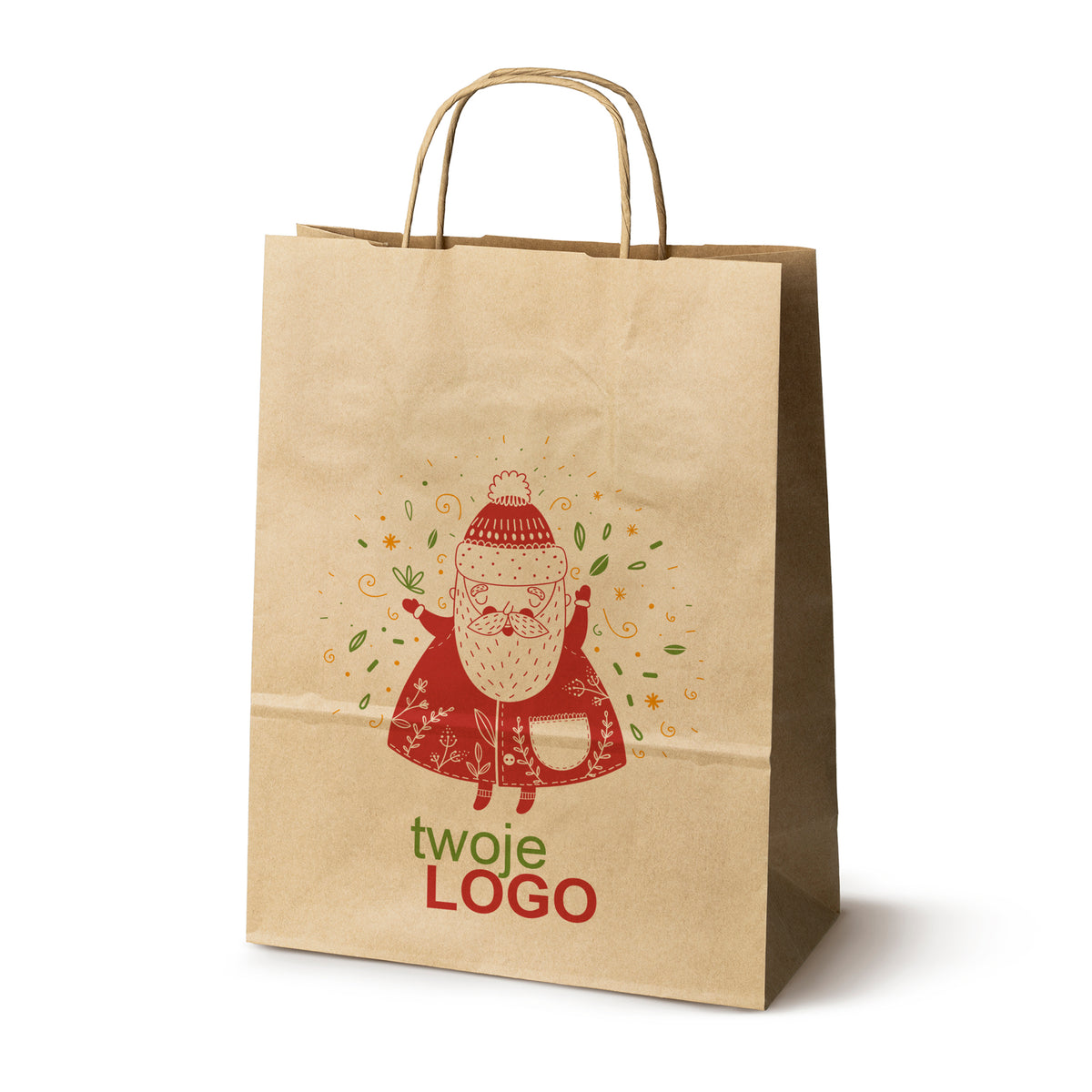 Pungă de hârtie de Crăciun Verde 50pcs. 180x80x225mm +LOGO (23 modele)