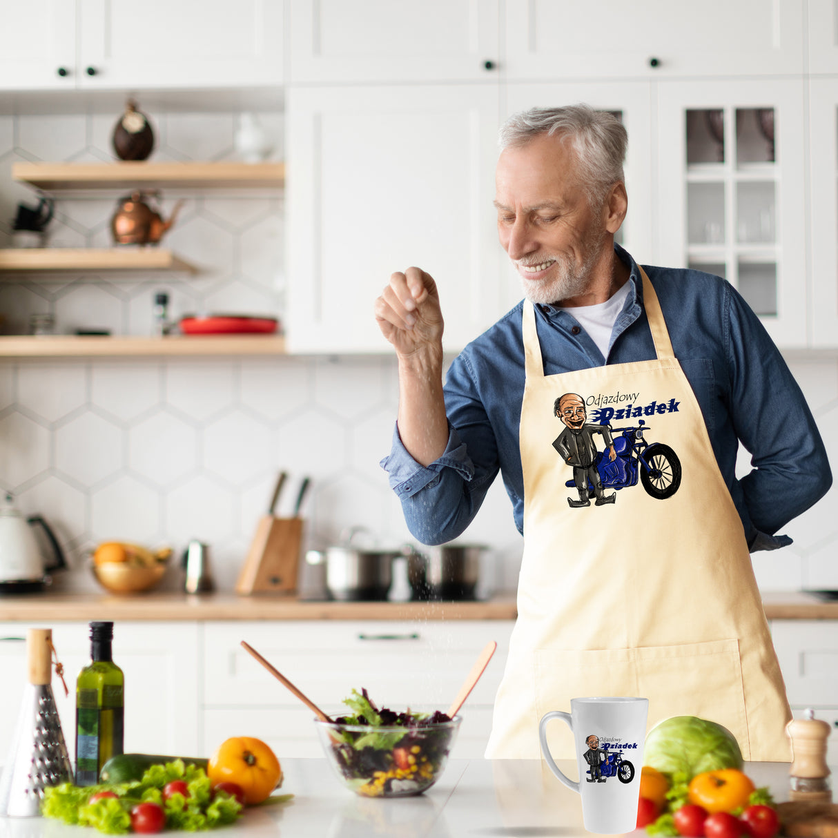 Zestaw Fartuch,Kubek,Poduszka Odjazdowy Dziadek Prezent na Dzień Dziadka