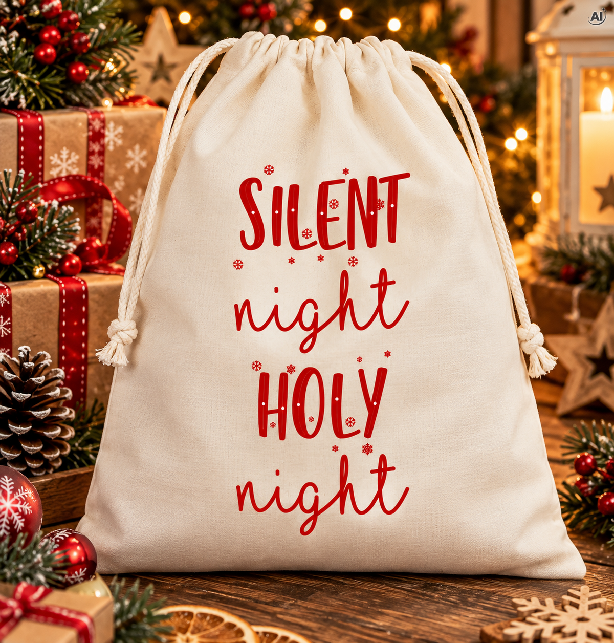 Woreczek bawełniany 25x28 cm Ecru Silent Night Holy