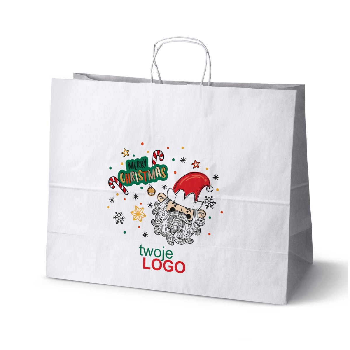Pungă de hârtie de Crăciun Verde 50pcs. 180x80x225mm +LOGO (23 modele)