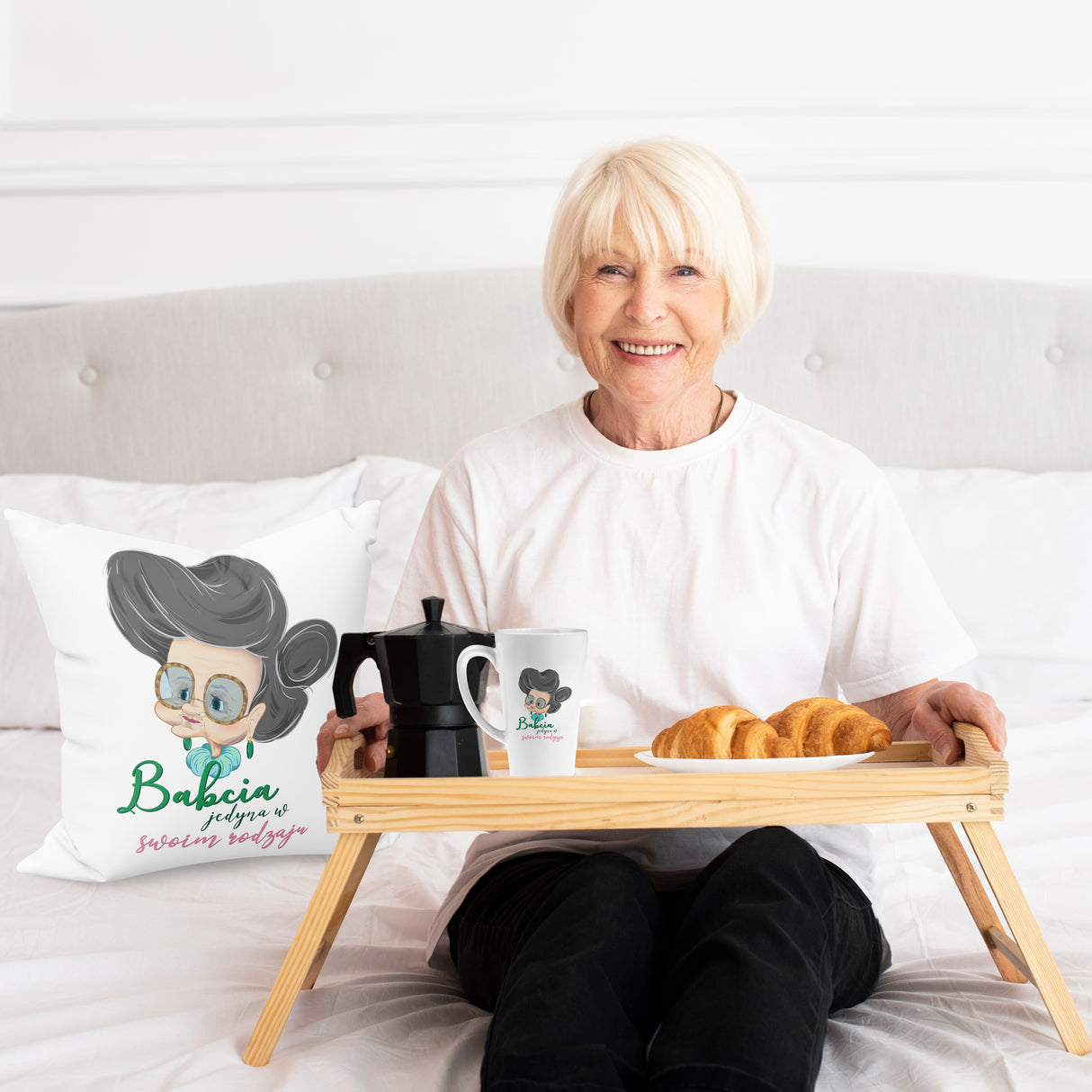 Zestaw Fartuch,Kubek,Poduszka Babcia Jedyna w swoim Rodzaju Prezent na Dzień Babci