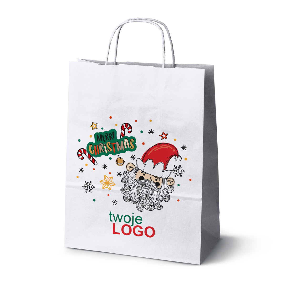 Pungă de hârtie de Crăciun Verde 50pcs. 180x80x225mm +LOGO (23 modele)