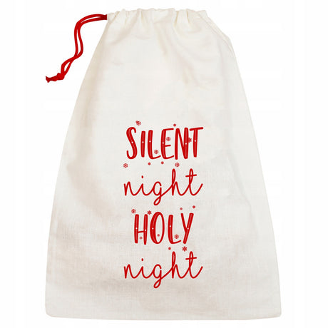 Woreczek ecru SILENT NIGHT 25x40cm czerwony sznurek