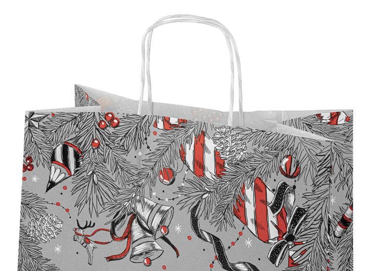 Torba papierowa świąteczna 32x16x38cm Merry Christmas Szara