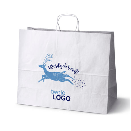 Torba papierowa świąteczne Biała 50szt. 500x180x390mm +LOGO (22 kolorowe wzory) RO-05