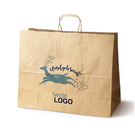 Torba papierowa świąteczne Brązowa 50szt. 500x180x390mm +LOGO (22 kolorowe wzory) RO-05