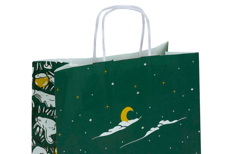 Torba papierowa świąteczna 24x10x32cm Zielona Choinka