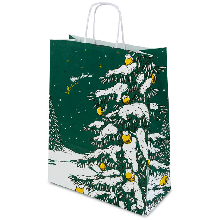 Torba papierowa świąteczna 24x10x32cm Zielona Choinka