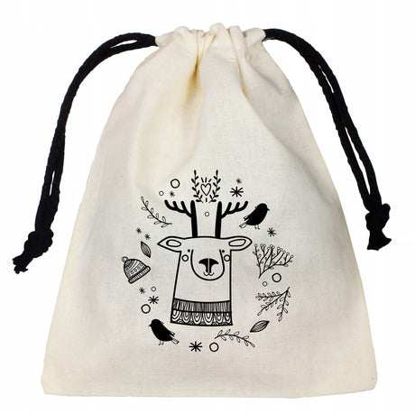 Woreczek RENIFER 15x20cm ECRU CZARNY SZNUREK