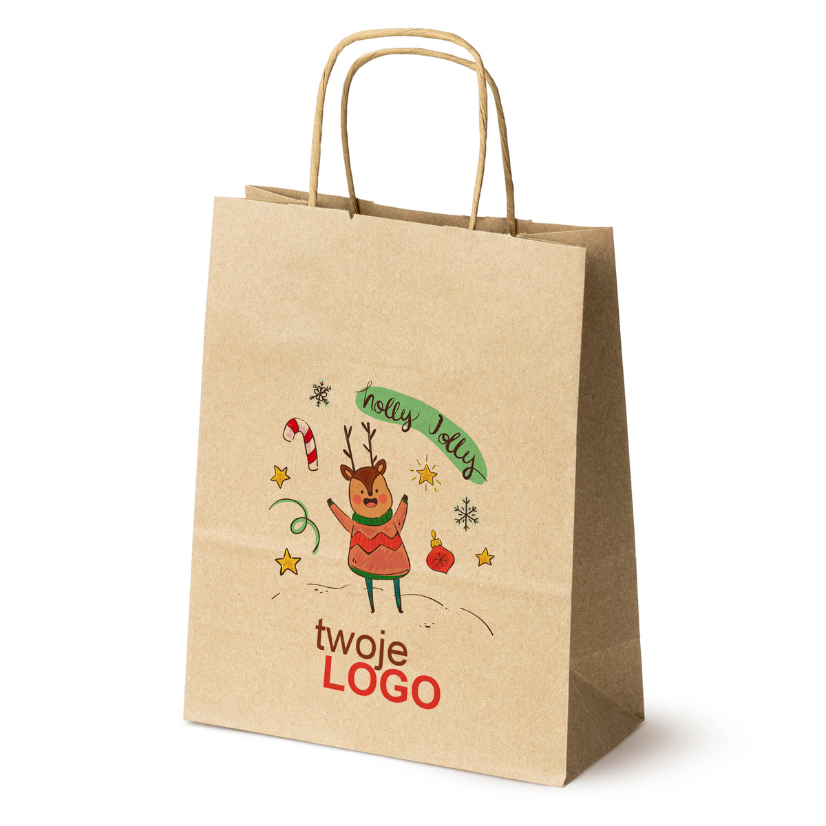 Pungă de hârtie de Crăciun Verde 50pcs. 180x80x225mm +LOGO (23 modele)