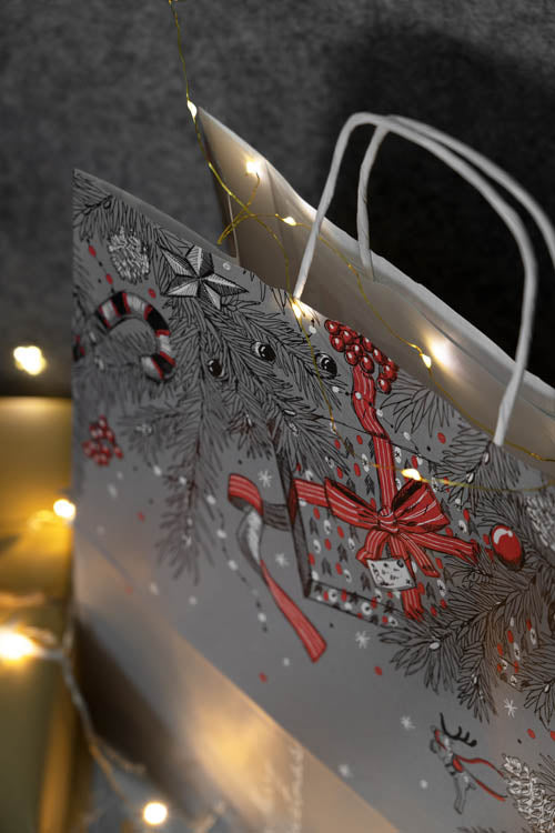 Torba papierowa świąteczna 32x16x38cm Merry Christmas Szara