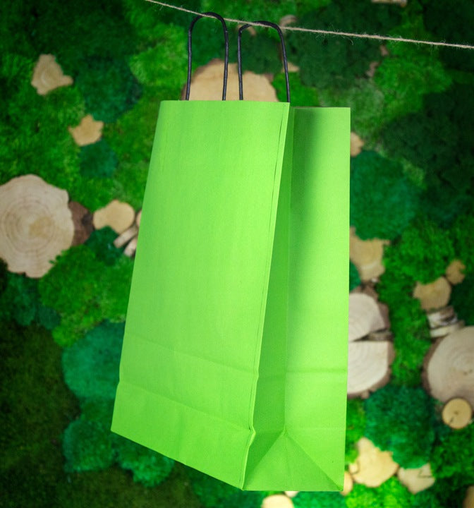 Torba papierowa 240x100x320mm z czarnym uchwytem JASNOZIELONA